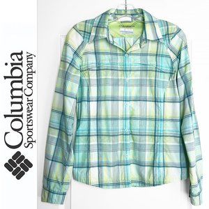 Columbia Omni-Shade Sun Protection Blue Green Plaid Button Up LS Shirt Size S/P